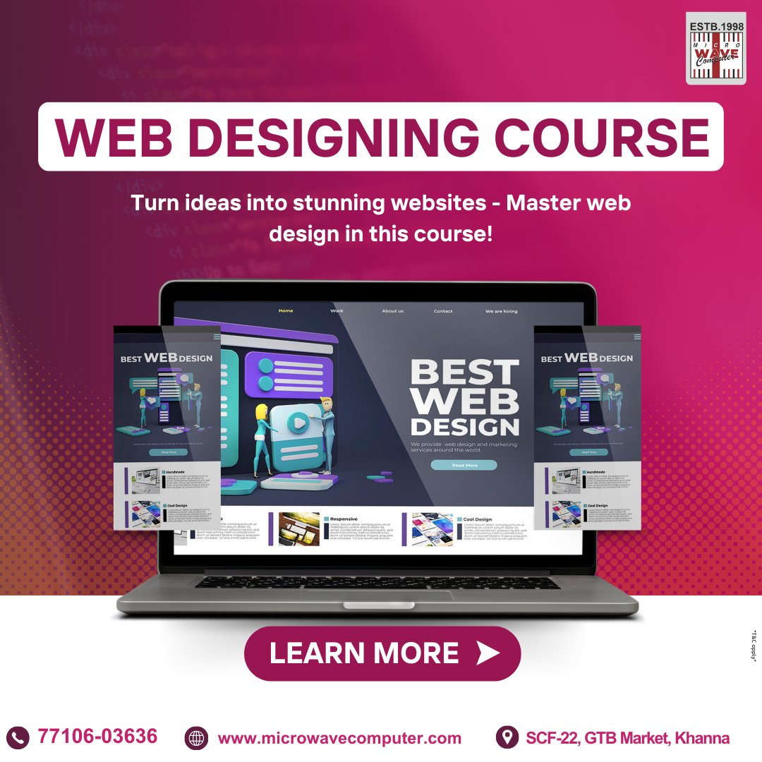 mwc_98's tweet image. 👉Turn ideas into stunning websites - Master web design in this course!
Join our Web Desining Course.
📲Call on : 𝟕𝟕𝟏𝟎𝟔-𝟎𝟑𝟔𝟑𝟔 for more details.
📌SCF-22, GTB Market, Khanna
#WebDesignCourse #webdesign #webdevelopment #UIUX #uxdesign #UI #Dhruv #DejaVu #Seonghwa