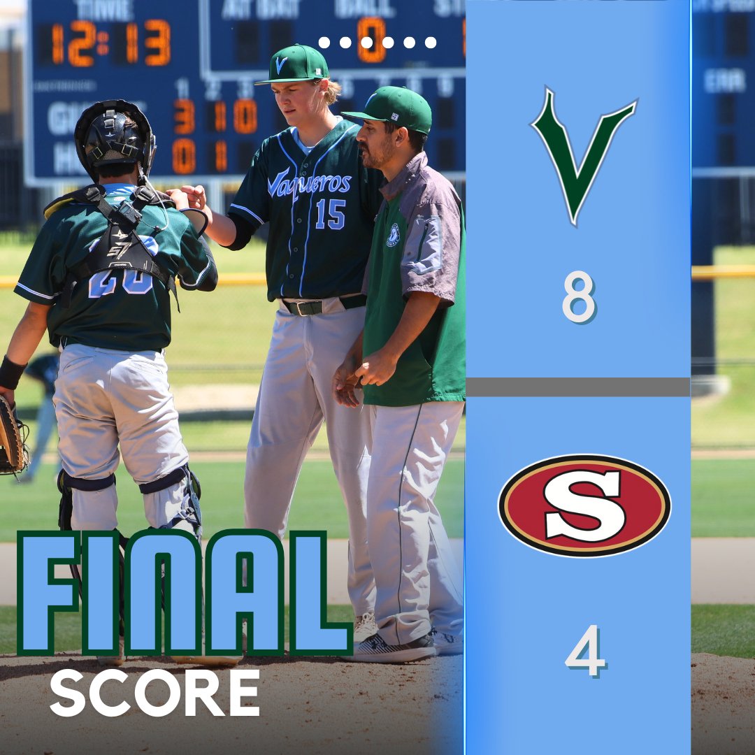 Vaqueros Baseball (@irvinebaseball) on Twitter photo Vaqueros won Game 1 against Segerstrom.
Jack Flanagan: 2.1IP, 0H, 2R, 1ER, 5K
Ethan Kim: 3.2IP, 2H, 2R, 2ER, 5K
Roshan Patel: 1IP, 1H, 0R, 0ER, 0K
<a href="/ofeatherston25/">Owen Featherston ('25)</a>: 3-5, 2XBH, 2RBI
<a href="/EvanTamayo32/">Evan Tamayo</a>: 3-4, 1BB, 2RBI
<a href="/NateValencia_24/">Nathan Valencia</a>: 1-4, 2B, 1BB
Ryan Sellards: 1-3 Vaqueros won Game 1 against Segerstrom.
Jack Flanagan: 2.1IP, 0H, 2R, 1ER, 5K
Ethan Kim: 3.2IP, 2H, 2R, 2ER, 5K
Roshan Patel: 1IP, 1H, 0R, 0ER, 0K
<a href="/ofeatherston25/">Owen Featherston ('25)</a>: 3-5, 2XBH, 2RBI
<a href="/EvanTamayo32/">Evan Tamayo</a>: 3-4, 1BB, 2RBI
<a href="/NateValencia_24/">Nathan Valencia</a>: 1-4, 2B, 1BB
Ryan Sellards: 1-3