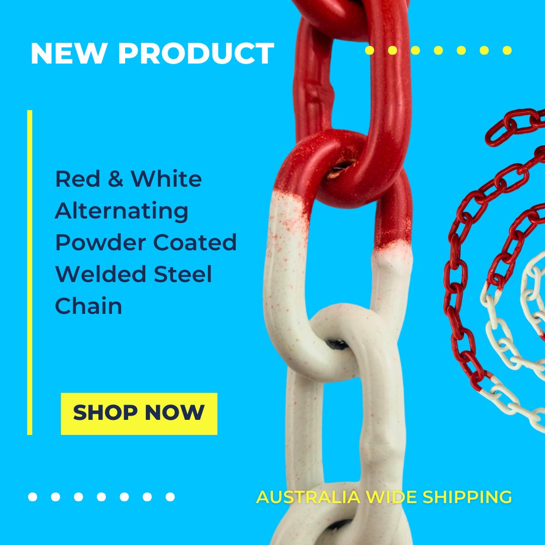 AbaconProducts's tweet photo. NEW! Red and white alternating powder-coated welded steel chain.
Shop chain by the metre. Factory direct prices with Australia wide shipping. https://t.co/V0UfU2THnZ
ใ
ค
#australianbusiness #chain #chains #strongchain #hardware #hardwarestore #hardwareshop #shopsmall https://t.co/W0EC83YLcf