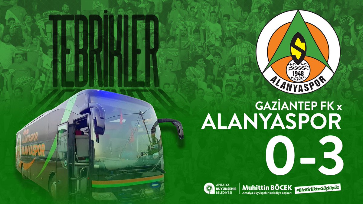 Süper Lig'de Alanyaspor'umuz, deplasmanda Gaziantep FK'yı 3-0 mağlup etti. 💪🏻 Takımımıza galibiyeti getiren golleri Ahmed Hassan (2) ve Oğuz Aydın kaydetti. 👏🏻 #SüperLig #Alanyaspor