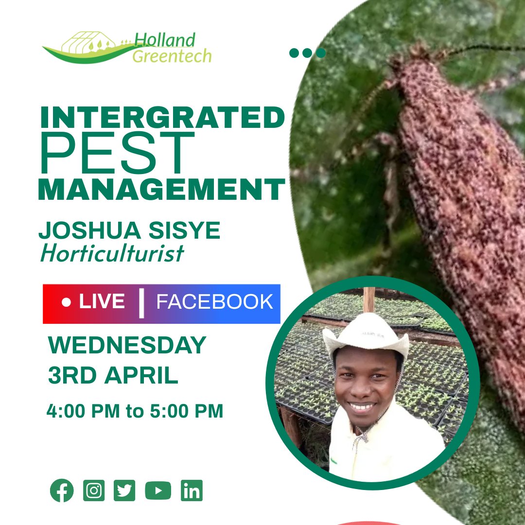 Join us for a special Facebook LIVE event tailored for all agriculture enthusiasts looking to manage and control pests on their 
#pest #pests #pestfree #pestcontrol #pestsolutions #pestmanagement #horti #pestcontrollife #hollandgreentech #pestcontrolservice #agric #agro #agronomy