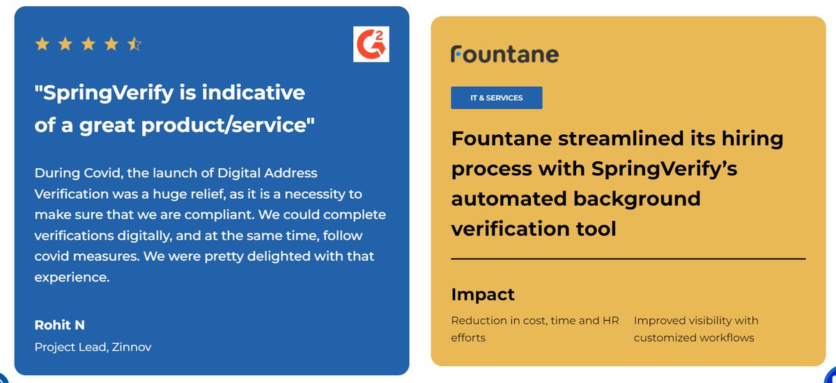 kar2905's tweet image. Hear directly from our users why our BGV tool, SpringVerify is a game-changer.

Authentic testimonials speak louder than any pitch.

Discover the difference at in.springverify.com

#CustomerLove #SpringVerify