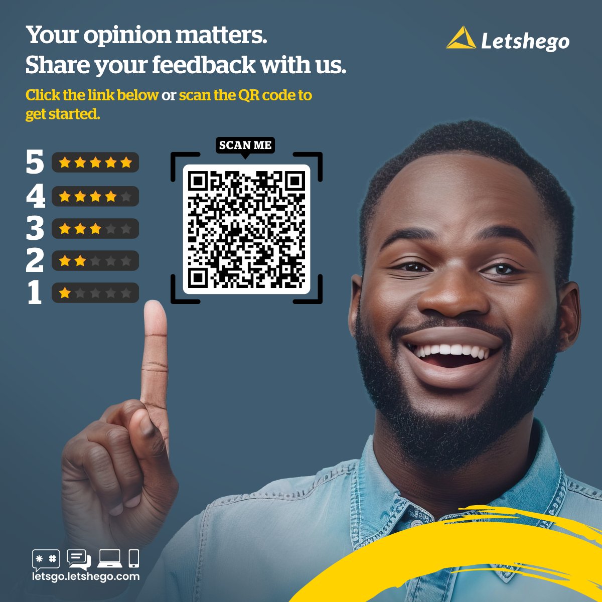 Your experience matters to us. Help us improve our services by filling out our customer feedback survey. Simply scan the QR code or click the link below to share your thoughts. Share your feedback here: surveymonkey.com/r/VXSVW27 #CustomerFeedback #Letshego #LetsGo