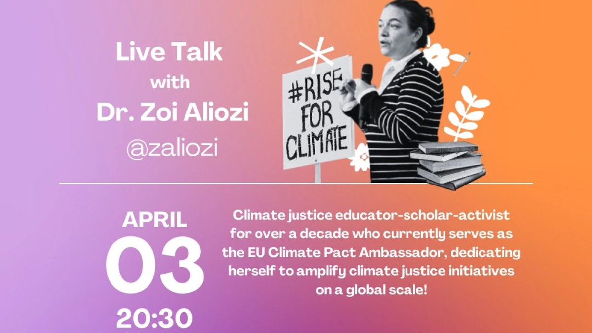 🌿Thrilled to discuss '#Climate #Justice through a #Feminist lens' tonight, thanks to #LatinasForClimate 🌍💪 

Join us at 20:30 CET for an important conversation. Let's make our voices heard!🌱 

#ClimateJustice #EcoFeminism #ZoiAliozi #LiveTalk #MyWorldOurPlanet #ClimateAction