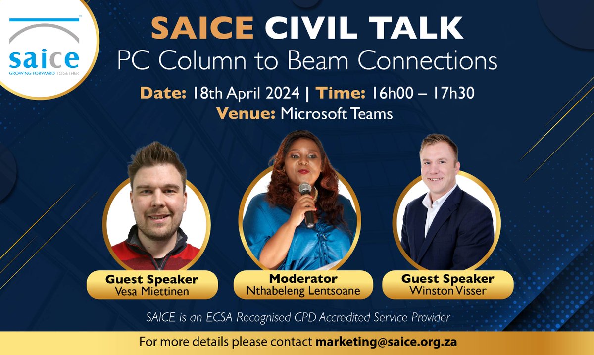 Join us for our first Civil Talks of 2024 on the 18th of April. Don't miss out on the insightful discussion featuring speakers Vesa Miettinen and Winston Visser, as they delve into 'PC Column to Beam Connections'. Click on the link to register: ow.ly/Haao50R6uOy