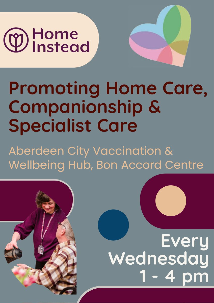 Wednesday 3rd April at the Aberdeen City Vaccination and Wellbeing Hub - Aberdeen in Recovery 10.30 - 12.30pm and Home Instead 1 - 4pm @republic_AiR @homeinstead @NHSGrampian @HSCAberdeen