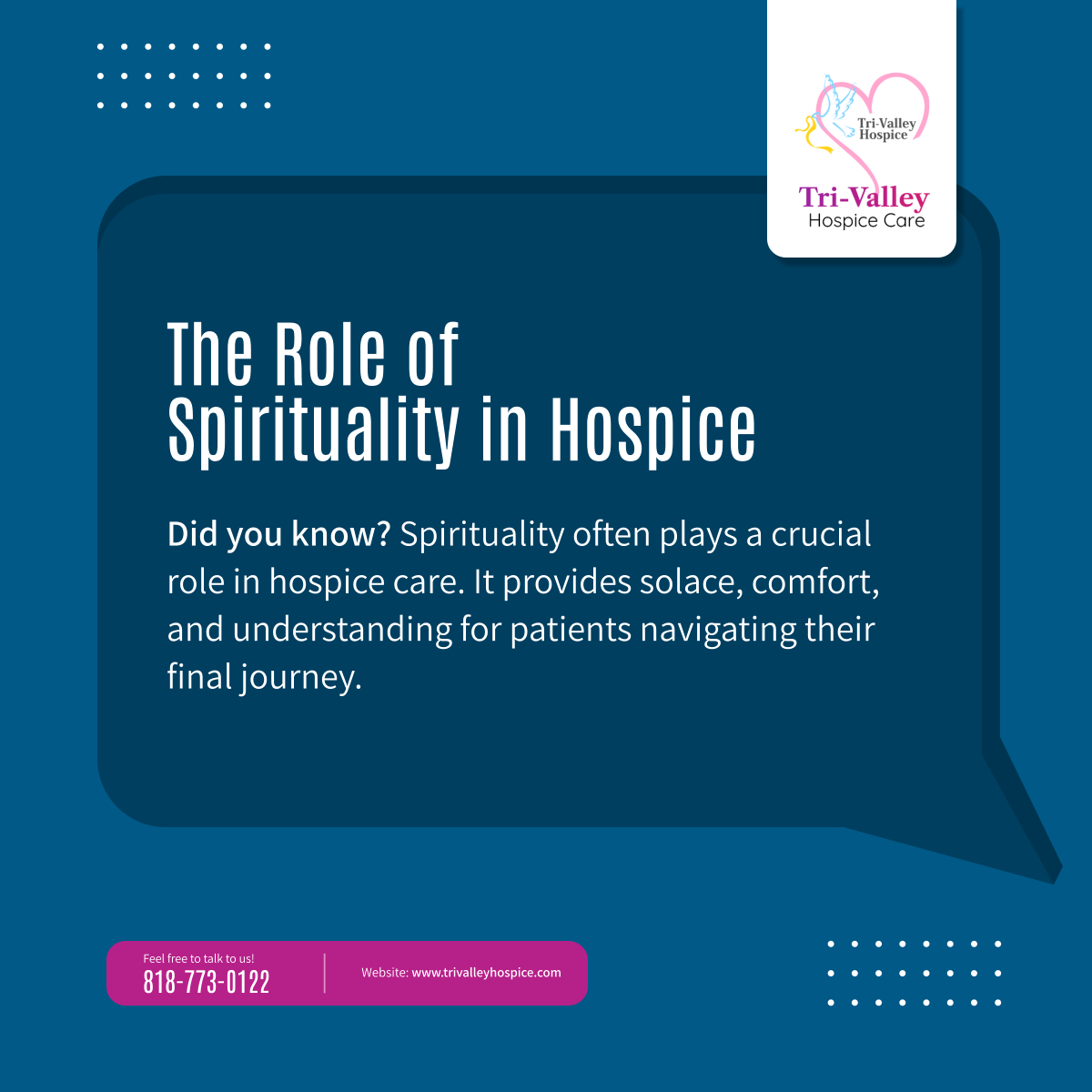 trivalleyhc's tweet image. In times of transition, spirituality can light the way, offering peace and comfort to those in hospice care and their loved ones. Spiritual support has a profound impact on providing compassionate care.

#SpiritualityInHospice #SpiritualSupport #FindingSolace #CompassionateCare