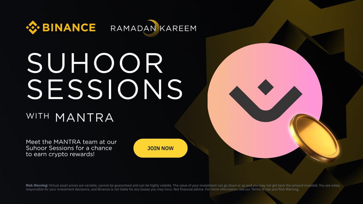 MANTRA is Leading the RWA Wave in MENA, Asia &amp; Beyond!

Join our Chief Strategy Officer, Nicholas Krapels, in the upcoming @Binance Live Suhoor Sessions to discover how #MANTRA is advancing the #RWA movement

binance.com/en/live/video?…

📅Apr 3 at 8 PM UTC
💰Prize pool: $5,000