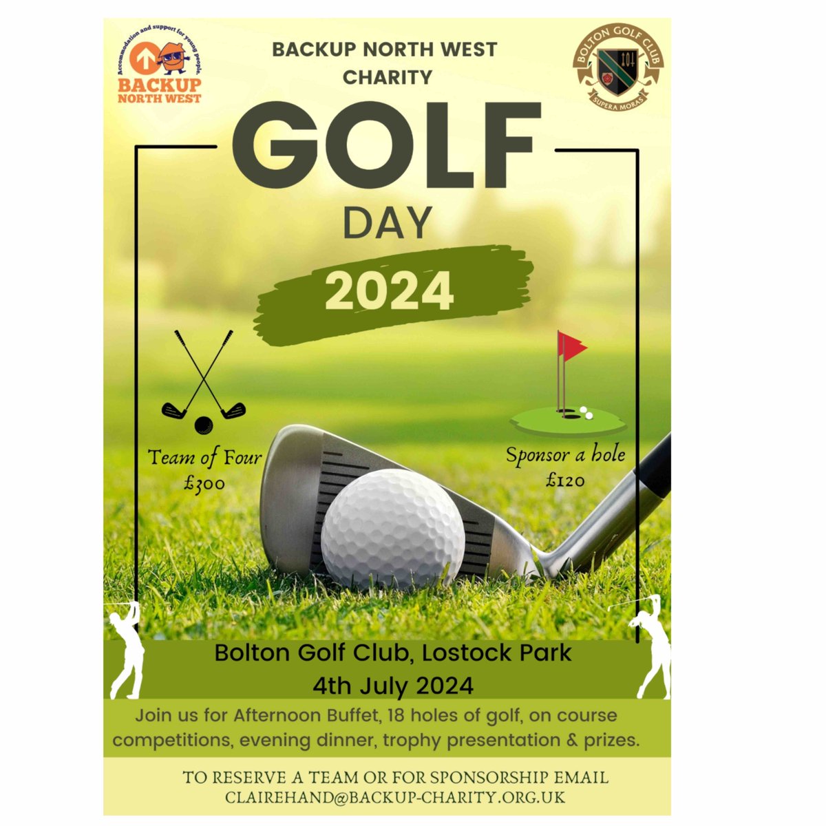 ⛳️ We are back at the Bolton Golf Club on 4th July. Spend the day on the golf course with good friends, family or colleagues. We have a fabulous day planned. To reserve a team or to find out more please email clairehand@backup-charity.org.uk. #Charitygolf