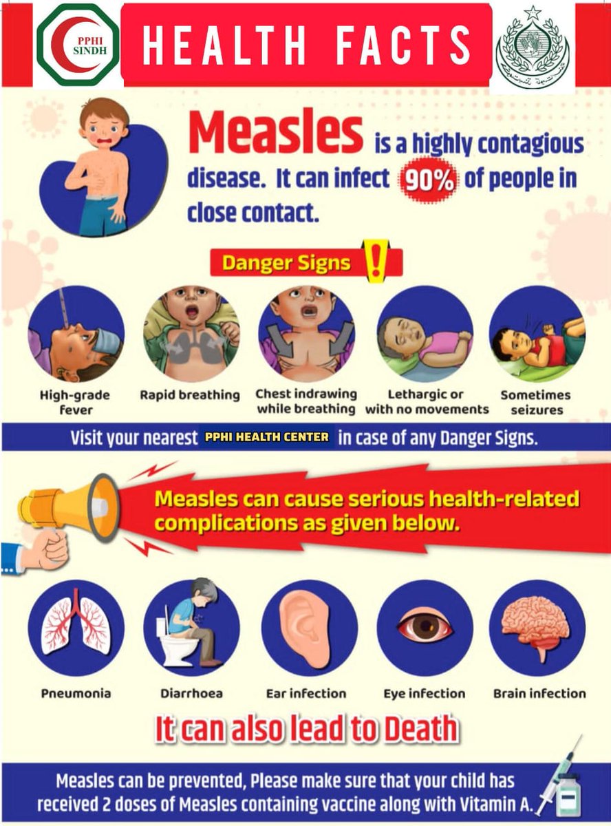 Measles can cause serious complications, especially in young children, pregnant women, and individuals with weakened immune systems. Symptoms include high fever, rash, cough, runny nose, &amp; red, watery eyes.

Measles is preventable with the measles, mumps, &amp; rubella (MMR) vaccine.