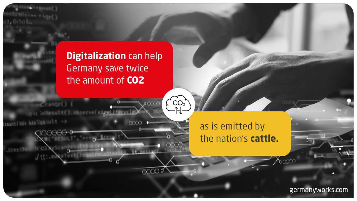 Invest_In_GER's tweet photo. Germany’s digital industry association Bitkompredicts that digitalization could achieve for almost a quarter of Germany’s climate goals by 2030. 73 million tons of carbon dioxide emissions could be reduced annually. #GermanyWorks https://t.co/6LhkzjlAkF