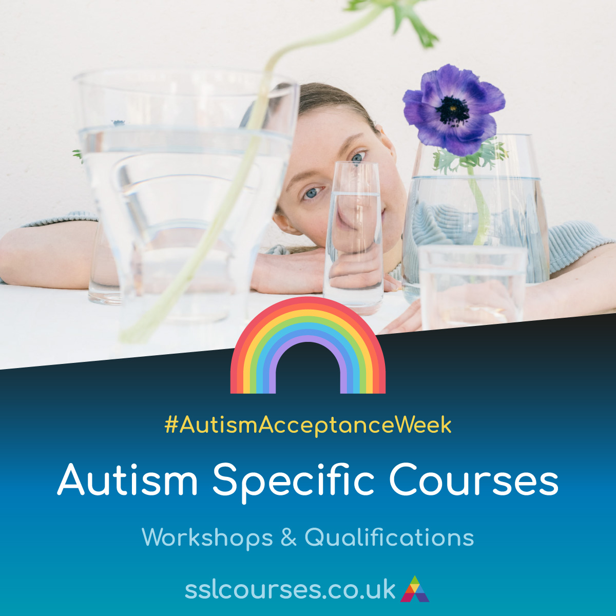 🌈 Happy #AutismAcceptanceWeek! 🌈 Celebrate by enrolling in our #Autism specific courses here at SS&L. We hope you'll learn how to better support people in your life who are autistic - whether that’s yourself or someone you care for.💛 Find out more: shorturl.at/amrB3