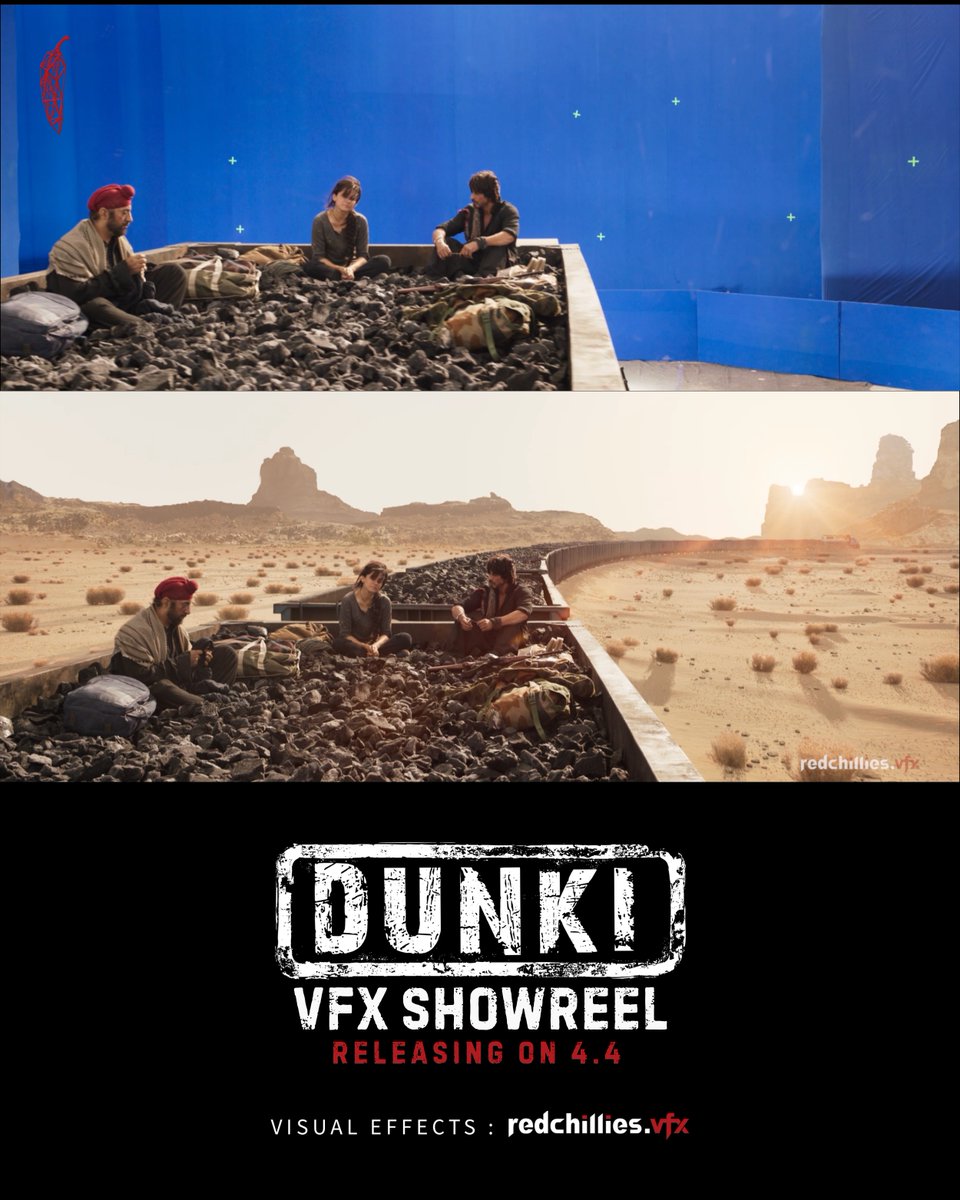 Turn VFX On : ☀️🏜️🌵🚂⛰️ Dunki VFX Breakdown releasing on 4.4. ➖ #Dunki #VFXbyRedchillies