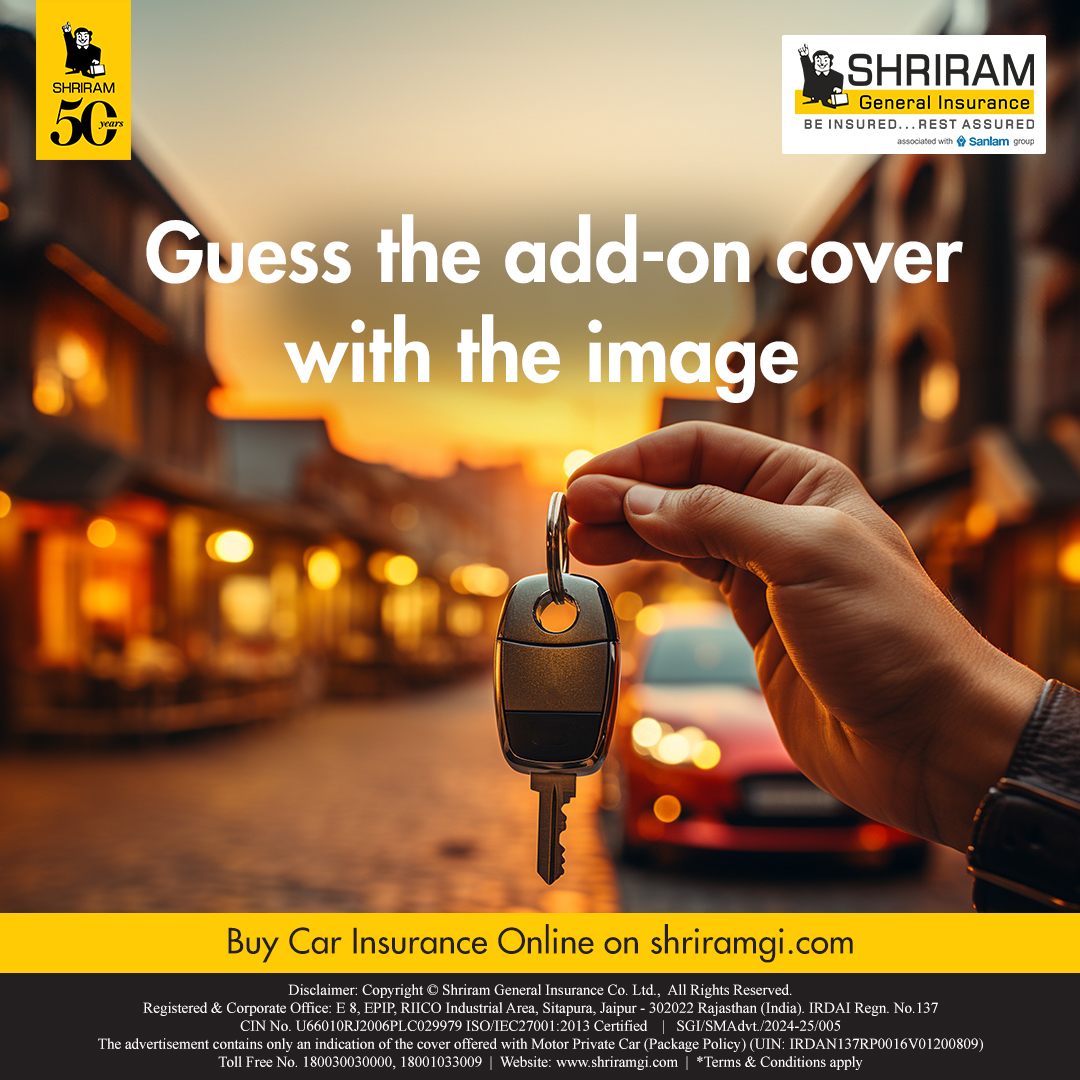 Shriram_GI's tweet photo. Shriram Car Insurance provides additional coverage just by paying a little extra for extra protection. And here in the post, one of the add-on covers has been given. Can you guess which one it is? Share your thoughts in the comments below!
Hint: 🔑
#CarInsurance #InsuranceQuiz https://t.co/cwOFpgyBSX