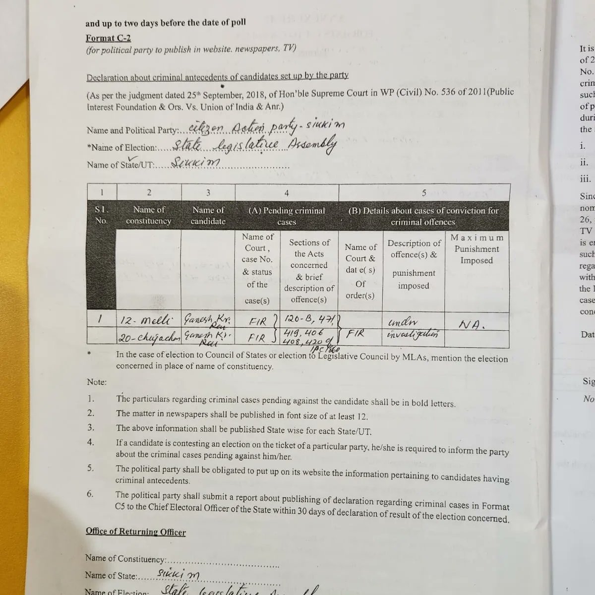 capsikkim's tweet photo. As per the guidelines of Election Commission of India the details of Shri Ganesh K Rai, Candidate 12- Melli and 20- Chujachen AC Citizen Action Party - Sikkim is published herewith for information to all. 

It may be noted that false cases have been registered against Shri Rai. https://t.co/R8kxMlpcSj