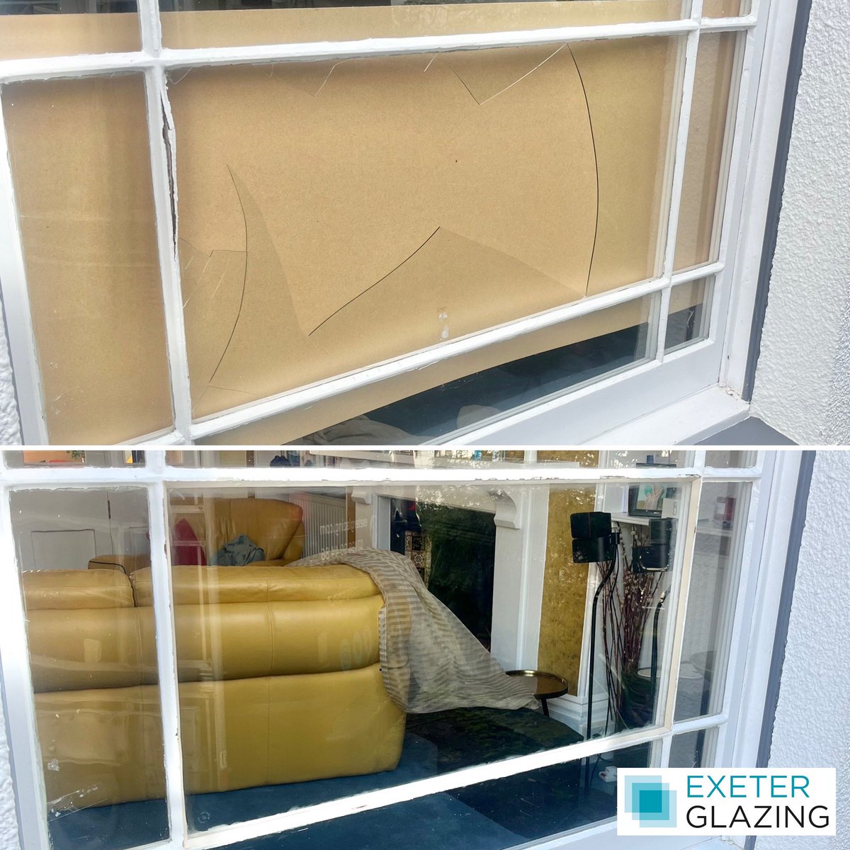A broken pane of single glazing that we replaced in this wooden frame recently, the new pane is toughened safety glass and finished off with putty.

#glassreplacement #singleglazing #toughened #safety #putty #glass #glazing #glazier #exeter #exeterglazing #exeterbusiness