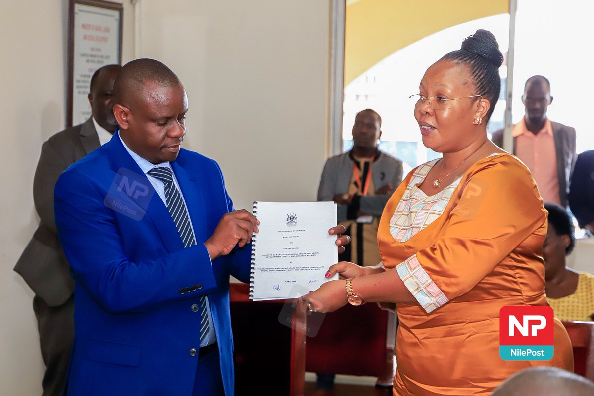 Hon Sarah Mateke has officially handed over the office of the Minister of State for Gender, Labour, and Social Development (Youths and Children's Affairs) to Hon @BalaamAteenyiDr at Gender House in Kampala.