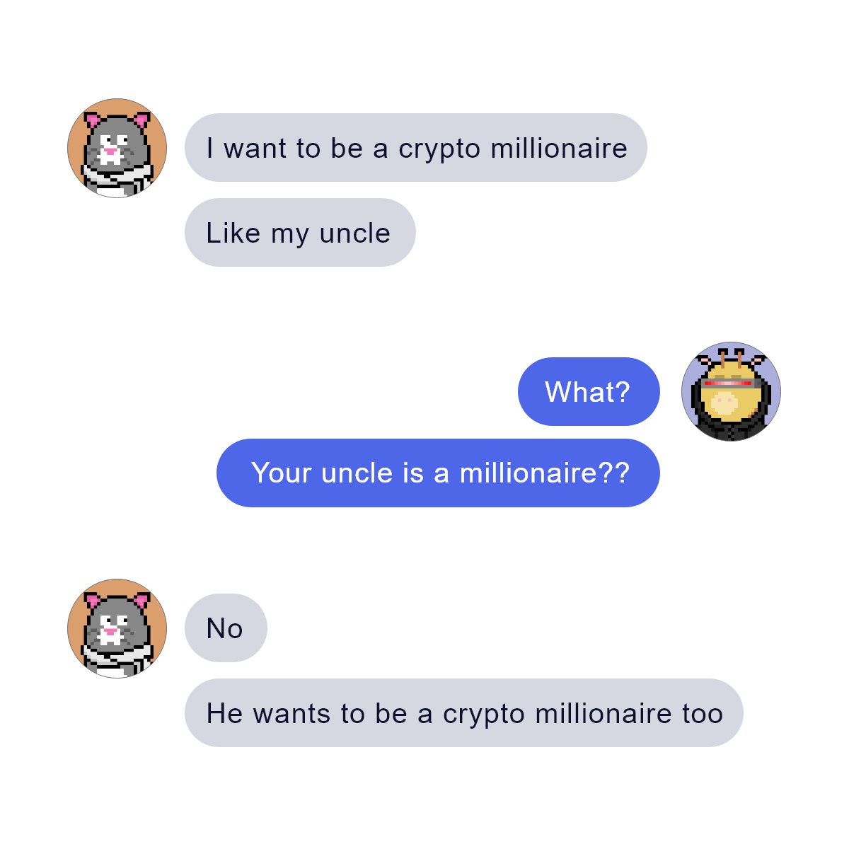 Crypto millionaire dreams?

NFA/DYOR, but here's a starting point:

1. Invest in $ICP
2. Diversify among #SNS projects on the #InternetComputer ️
3. Co-own the first community-owned marketplace

Join our #ICP 24-hour livestream today for more insights (link in bio)!