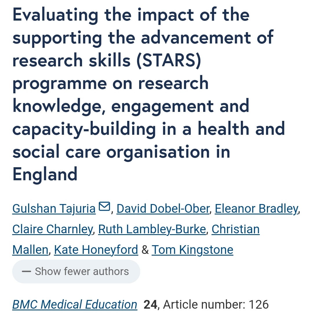 Really proud to be a named author on a paper for the first time! #MPFTSTARS is our free award winning @MPFTResearch training & education programme. Open to all @mpftnhs staff, whatever your profession. Some sessions available for health & care organisations in the West Midlands