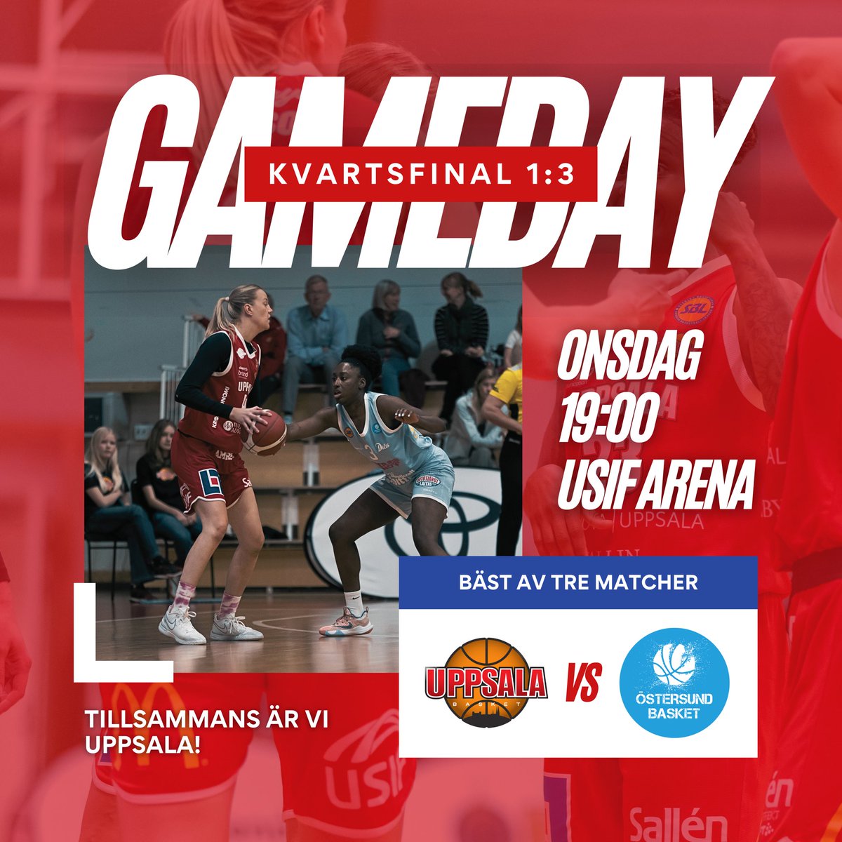 🔥 GAMEDAY - KVARTSFINAL 1:3! 🔥

19:00 drar slutspelsfesten igång i USIF Arena när Uppsala Basket tar emot Östersund i den första kvartsfinalmatchen i bäst av tre! 👀🔥 

🏆: SBL dam
🆚: Östersund Basket
🕖: 19:00
🏟️: USIF Arena
🎟️: uppsalabasket.ebiljett.nu/Tickets/Choose…

#UppsalaBasket