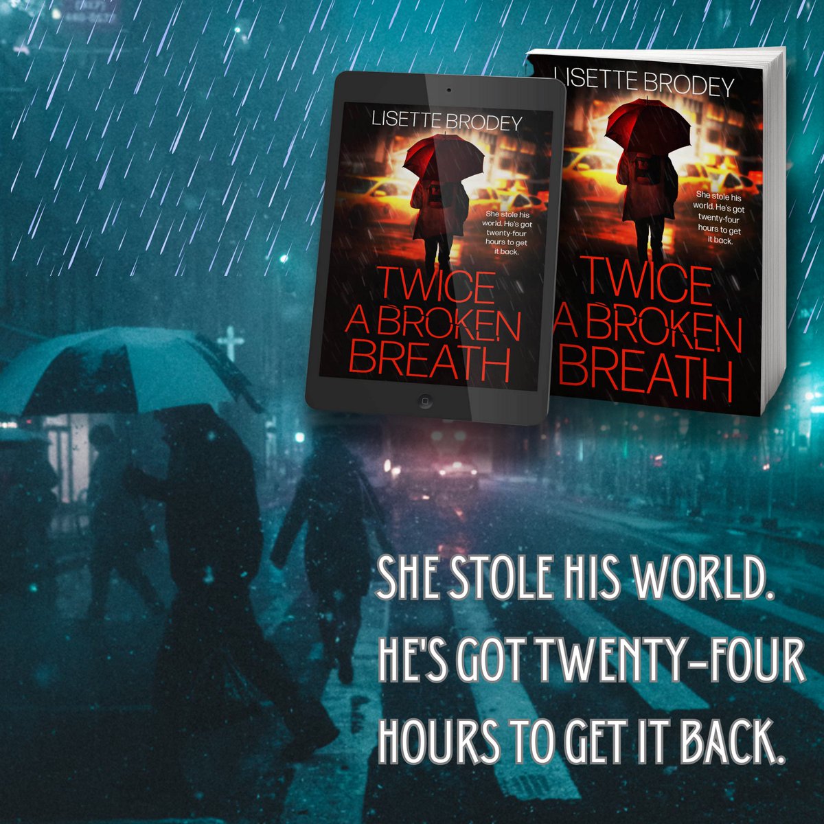 TWICE A BROKEN BREATH 🚖 'A masterful novel of #suspense, one with twists and turns that captivated me throughout the 24-hour period of time. A spine-tingling, yet heart-wrenching, and confounding, yet heartwarming, story.' 🏙 ☔️💦 mybook.to/TwiceBroken #NYC 📕 #KU