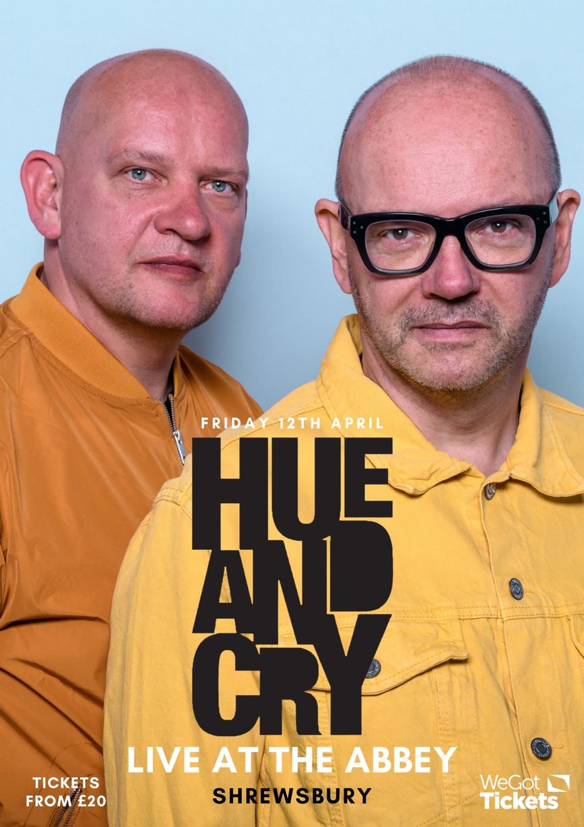 We have an exciting announcement this week ✨✨✨✨✨✨ Don’t forget to grab the last tickets for Hue & Cry @shrewsburyabbey April 12th with there stripped back duo show !! wegottickets.com/event/607545/