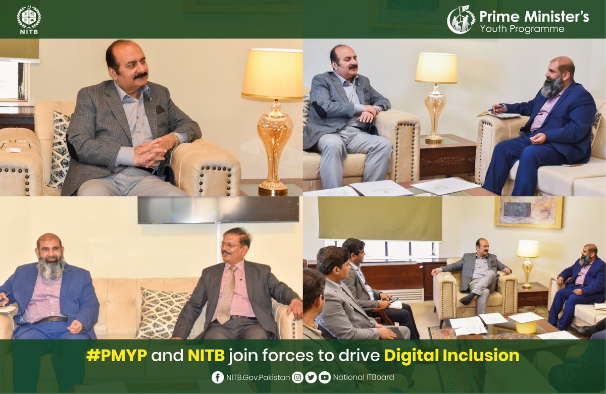 A productive meeting was held between NITB CEO @babermb, chaired by PMYP Chairman @ranamashhood. Exciting initiatives were discussed to bridge the digital divide and equip Pakistan's youth with the skills they need to thrive in the digital economy. #YouthEmpowerment
