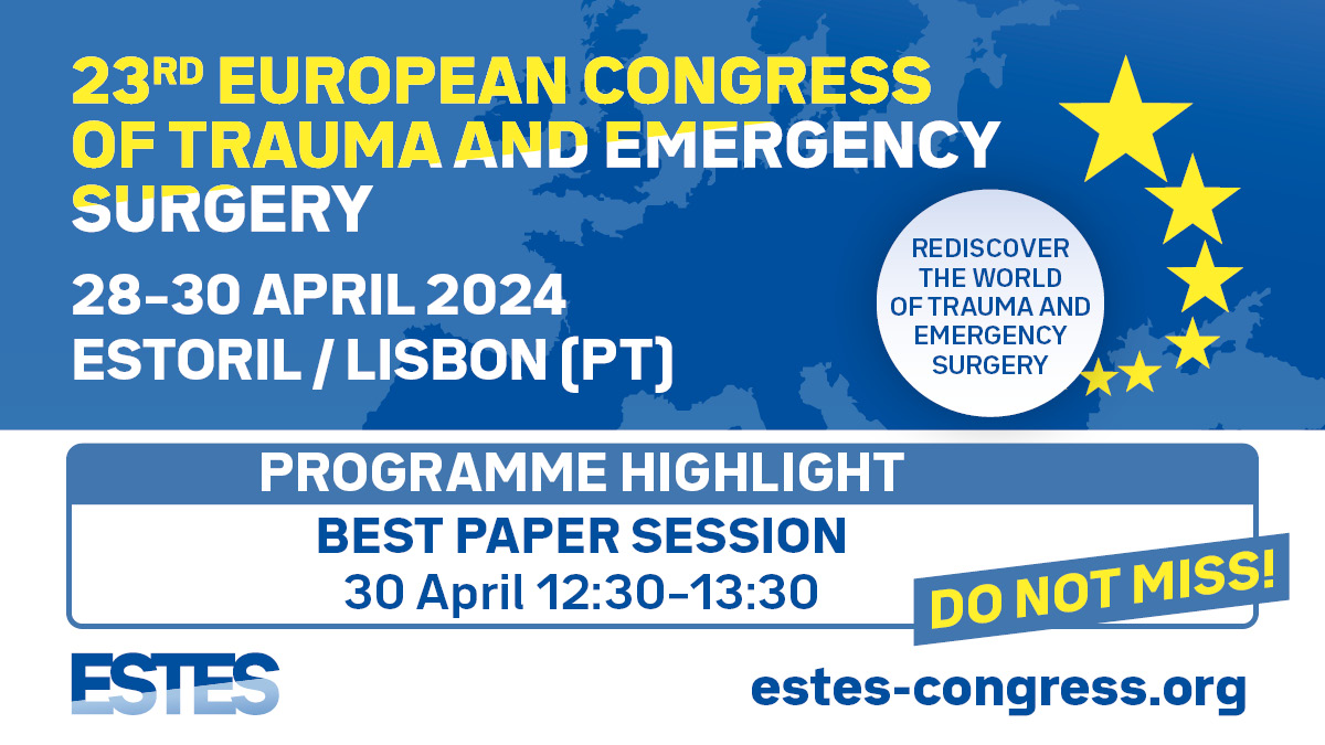 Get ready for the best paper session at #ECTES2024 where the best oral abstracts from each session will be presented. 👉 Further information can be found here: programme.conventus.de/en/ectes-2024/…
#ESTES #TraumaSurg