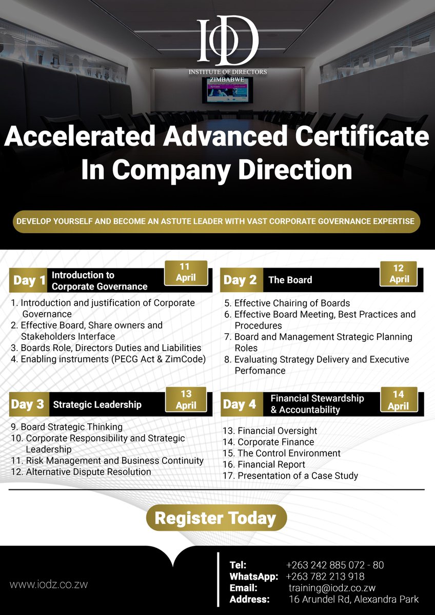 Ready to take your expertise to new heights? Register now for the Accelerated Advanced Certificate in Company Direction training, starting on April 11th. Get ready to accelerate your success. To enroll in the Accelerated ACCD , register on this link> lnkd.in/dm9ebbXa