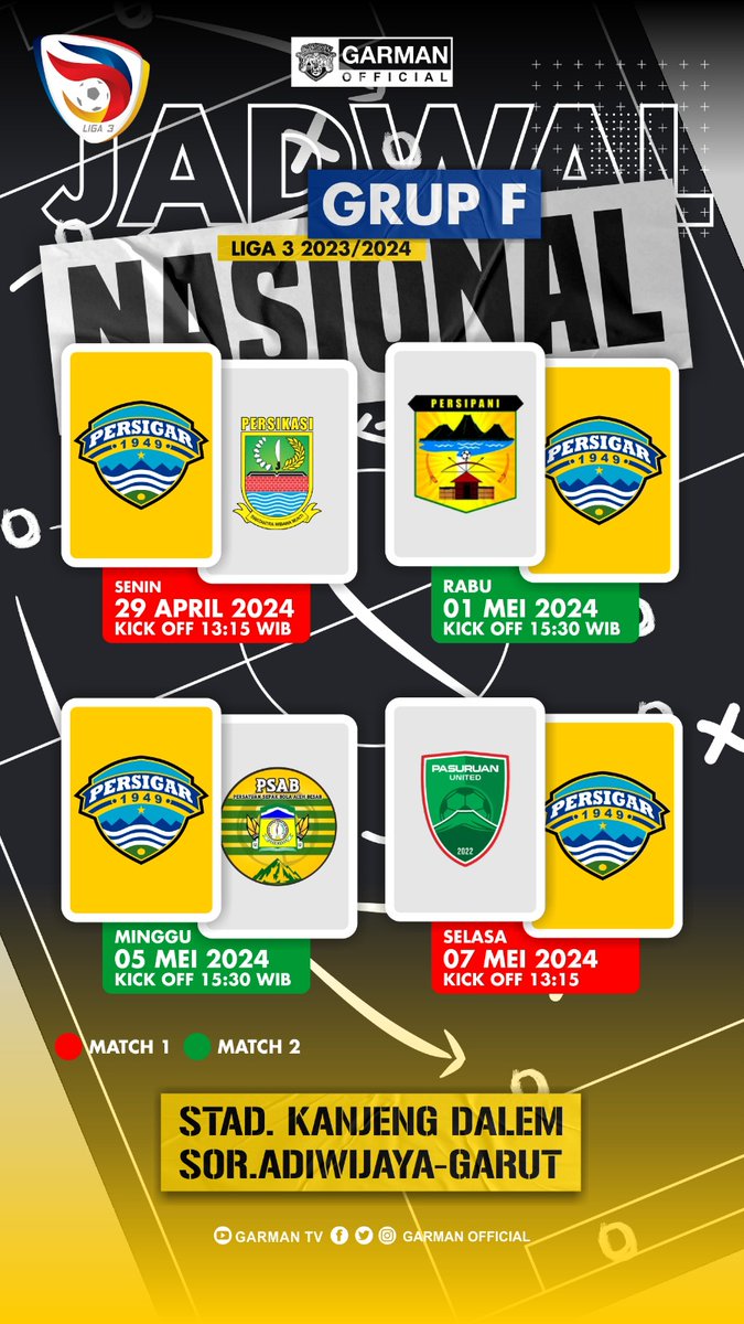 Jadwal liga 3 nasional persigar, untuk info tiket dll, nanti menyusul kawan-kawan. 🙏