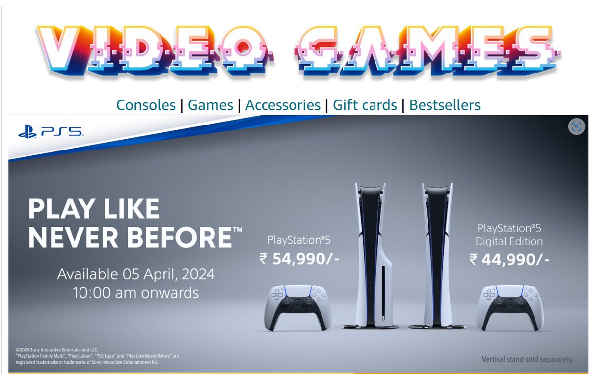 TubeStationGame's tweet photo. 💢⭐️Banner is up on amazon India⭐️💢
📅April 5 2024
⏲️10 AM onwards!
⭐️Will try to drop the links here!! Just book mark this thread or follow back!
#PS5 #ps5pro #ps5slimIndia #ps5restock #Deals #GamingNews #PlayStation5 #amazonfinds https://t.co/nF8DNW01YL