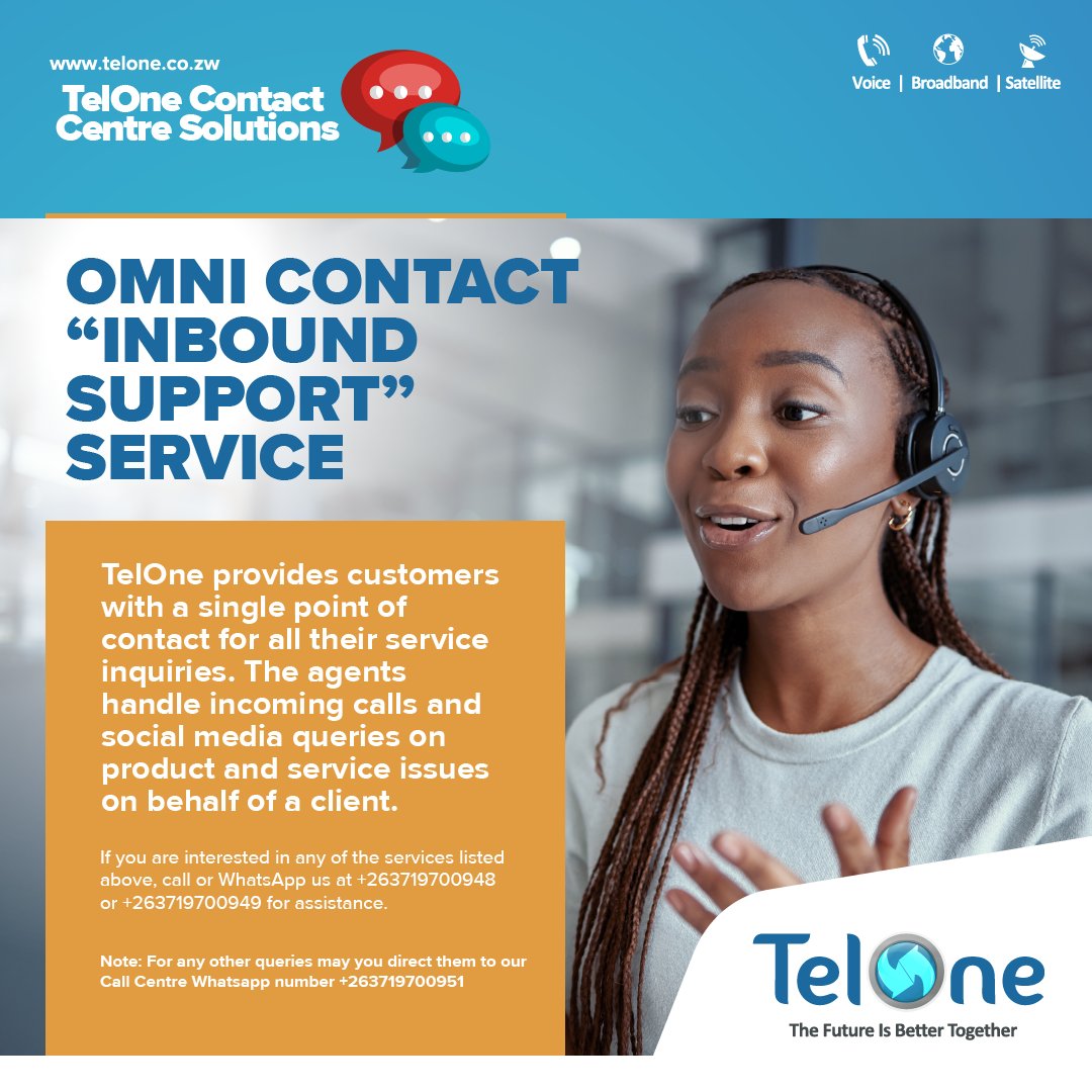 Did you know TelOne Omni Contact Centre offers Rent a Chair Service.The service consists of the provision of a chair, phone, and desk to a customer who will be using our own Call centre Agent. Contact us today for more information. #TheFutureIsBetterTogether