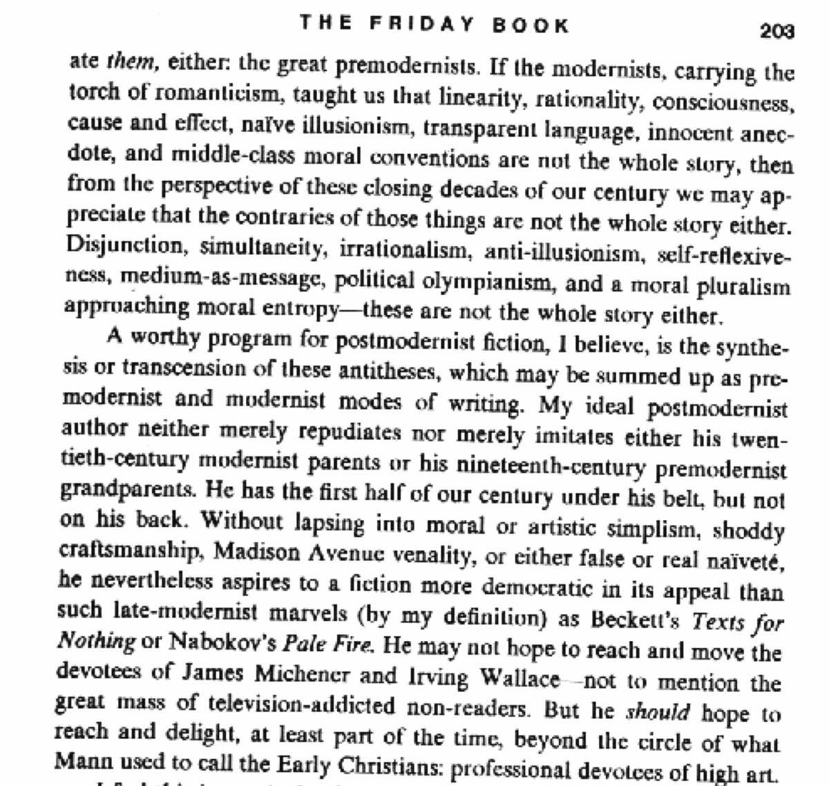 RIP John Barth. 'The Literature of Exhaustion' (1967) / 'The Literature of Replenishment' (1979)