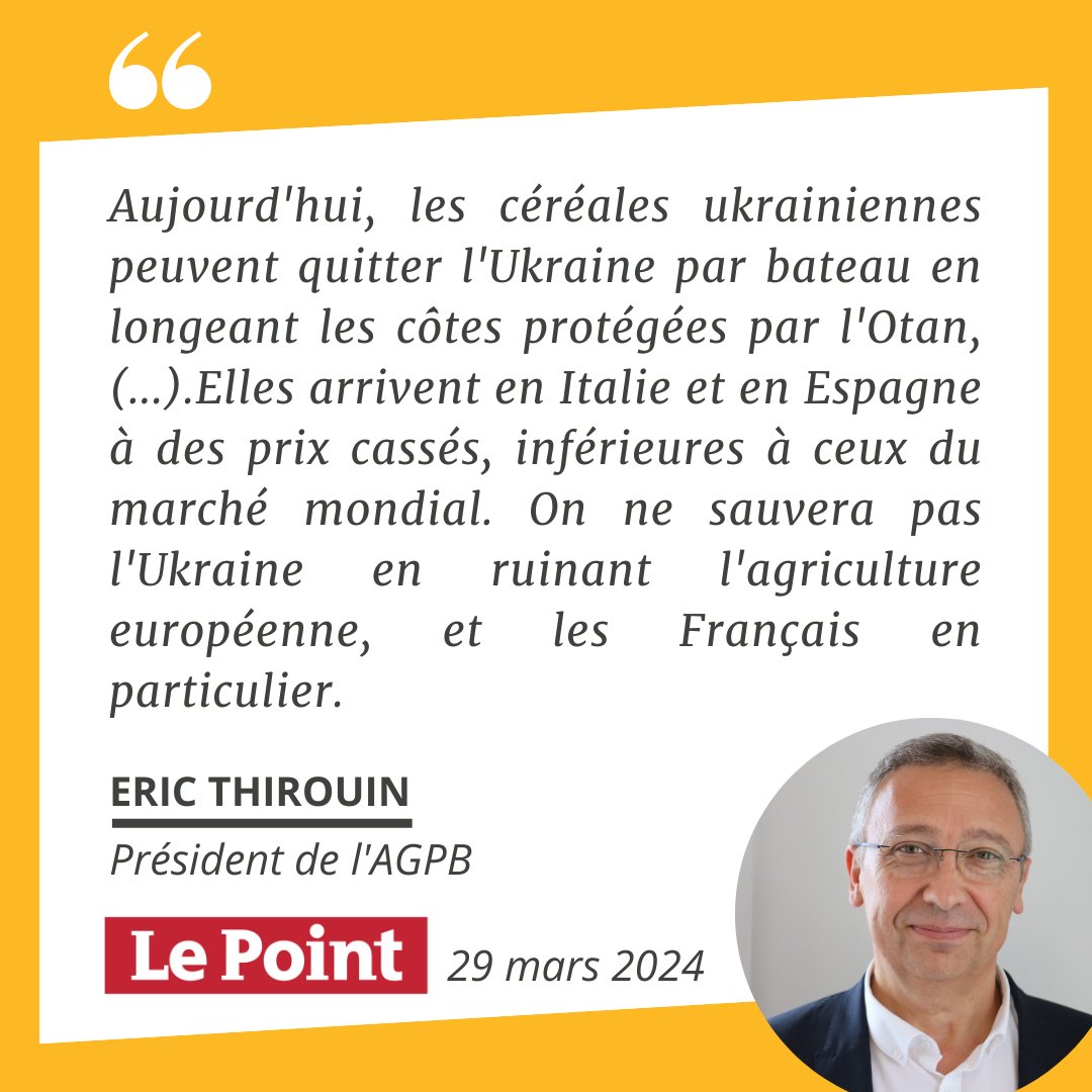 ⚠️📰 Dans les colonnes  du <a href="/LePoint/">Le Point</a> , <a href="/EricTHIROUIN/">Eric THIROUIN</a> alerte sur l'exclusion du blé et l'orge des clauses de sauvegarde en 🇪🇺🌾

👉La levée des droits de douanes avec l'Ukraine entraîne les céréaliers dans une spirale intenable, ils doivent être protégés !

👀 Lire l'article
