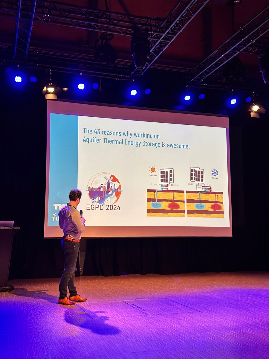 EGPD2024_Delft's tweet photo. With the opening talk by Prof. Dr. Phil Vardon, EGPD2024 officially starts  !

Question from Prof. Phil: How many times have you participated in EGPD?

Now Dr. Martin Bloemendal is giving an inspiring talk "43 reasons why working on Aquifer Thermal Energy Storage is awesome!" https://t.co/Ve5RTHl2hz