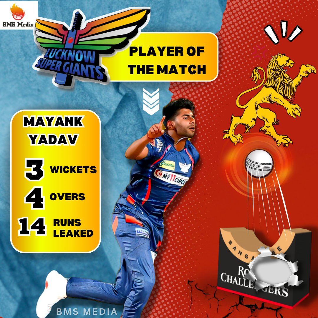 BMSMEDIA1's tweet photo. I am RCB supporter but became fan of mayank yadav lightning ⚡ bowling #RCBvLSG https://t.co/TyenuS3SlJ