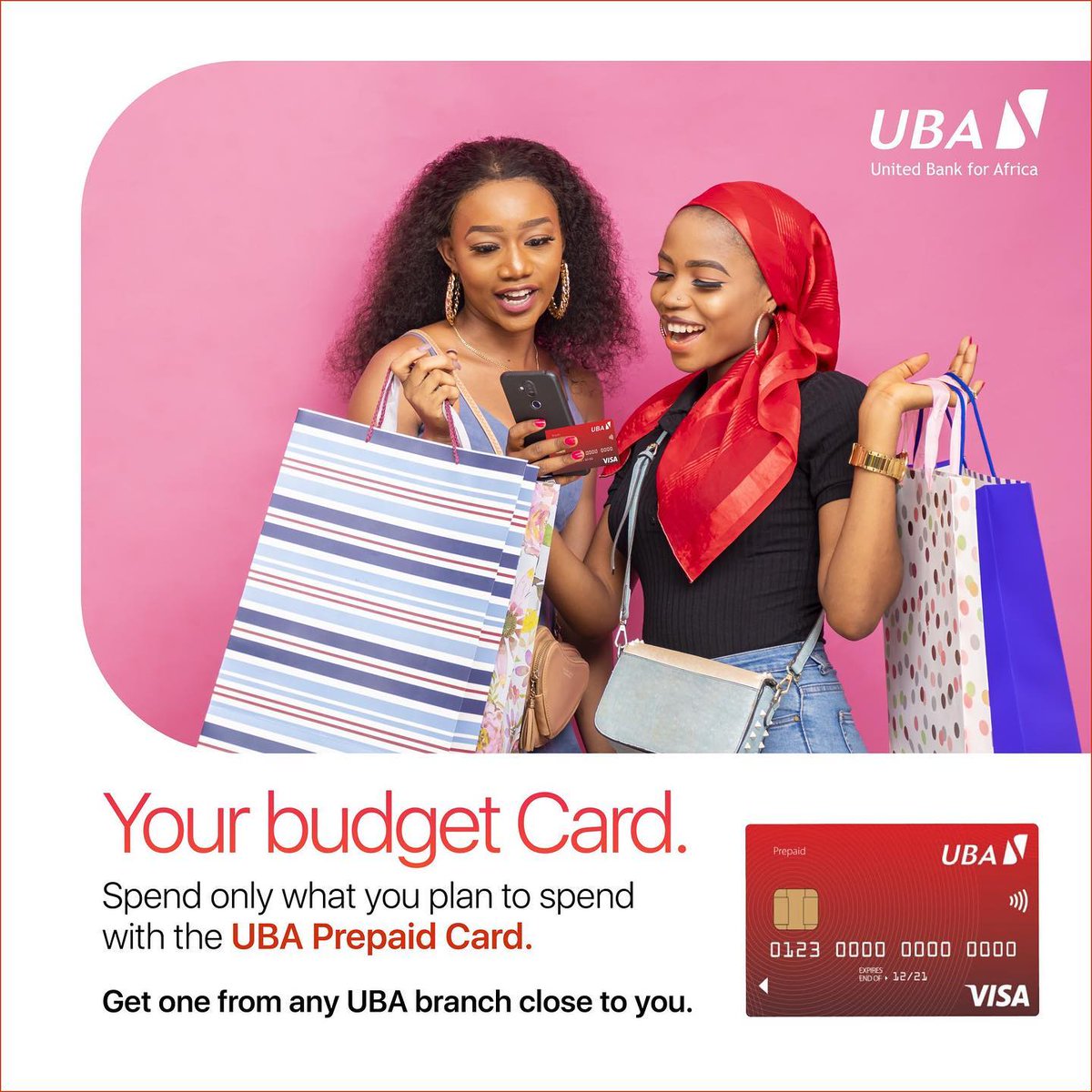 Do you love shopping but always exceed your budget? Get the UBA Prepaid Card to manage your budget easily. All you need is a national ID and passport photo Visit any UBA Branch countrywide to get your card issued instantly. Or call 0800100030/0780142329…