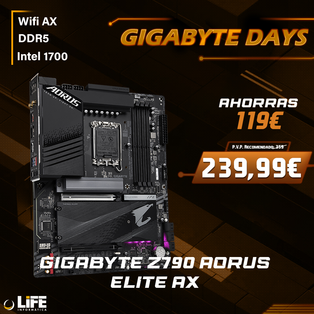 💥QUE NO SE TE ESCAPE💥 esta placa Aorus y ahorra 119€ con tu compra. Una placa RÁPIDA y ELEGANTE para mejorar tu PC con la mejor tecnología😎 Más info aquí 👉 n9.cl/xpqhc @aorus_es #LIFEinformatica #ofertas #promo #informática #Aorus #GIGABYTE