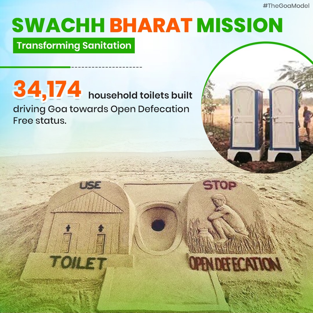 Swachh Bharat Mission: Leading the Sanitation Revolution! With 34,174 household toilets constructed, Goa strides towards becoming Open Defecation Free. #SwachhBharatMission #CleanIndia #TheGoaModel
#PublicHealth #CommunityDevelopment #HygieneInitiative 
#WasteManagement
