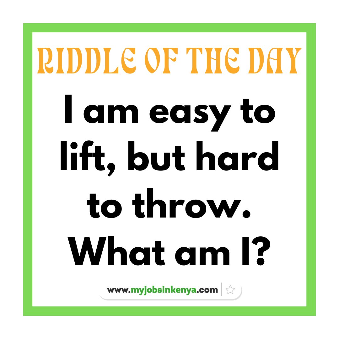 'I am easy to lift, but hard to throw. What am I?'

#riddle #riddlemethis #riddleoftheday #challenge #brainteaser #quiz #knowledgetest #doyouknow #riddlesdaily #brainchallenge #coolriddles #puzzle #challengemethat #riddlestory #riddletime #puzzles