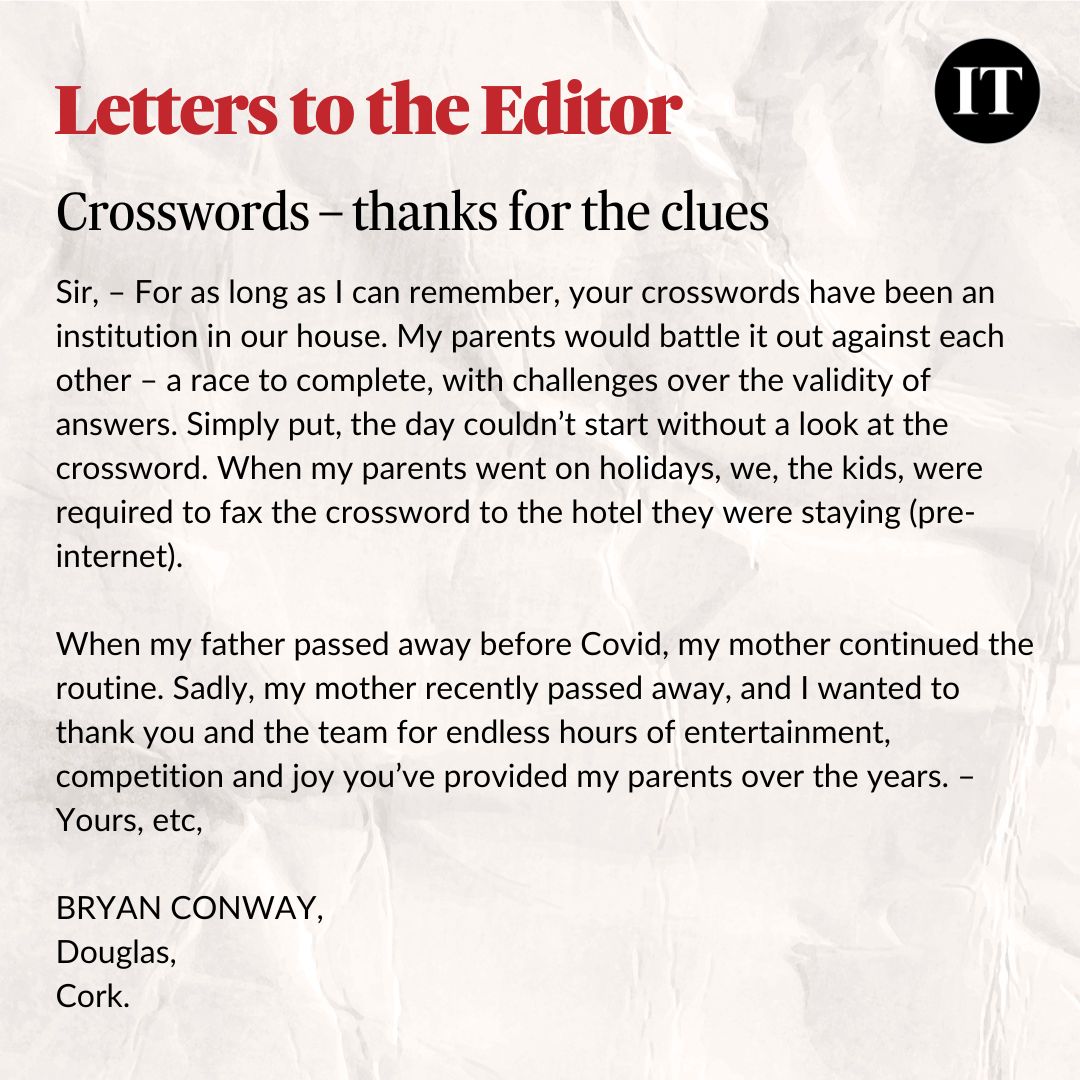 A reader writes to The Irish Times Editor