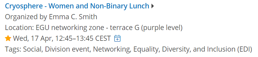 We hope you are already getting your #EGU24 programmes ready - remember to take time for #networking. So please go to pop-up events and find both our blog lunch on Monday and @emma_c_smith Women and non-binary in the cryosphere lunch on Wednesday! TBC❄️