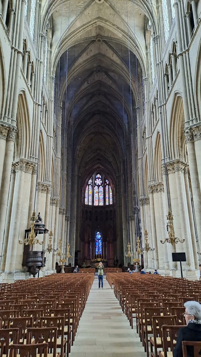 The cathedral of #Reims was heavily bombed during WWI, and the smiling angel destroyed. There are a few stunning #Chagall stained glass windows.