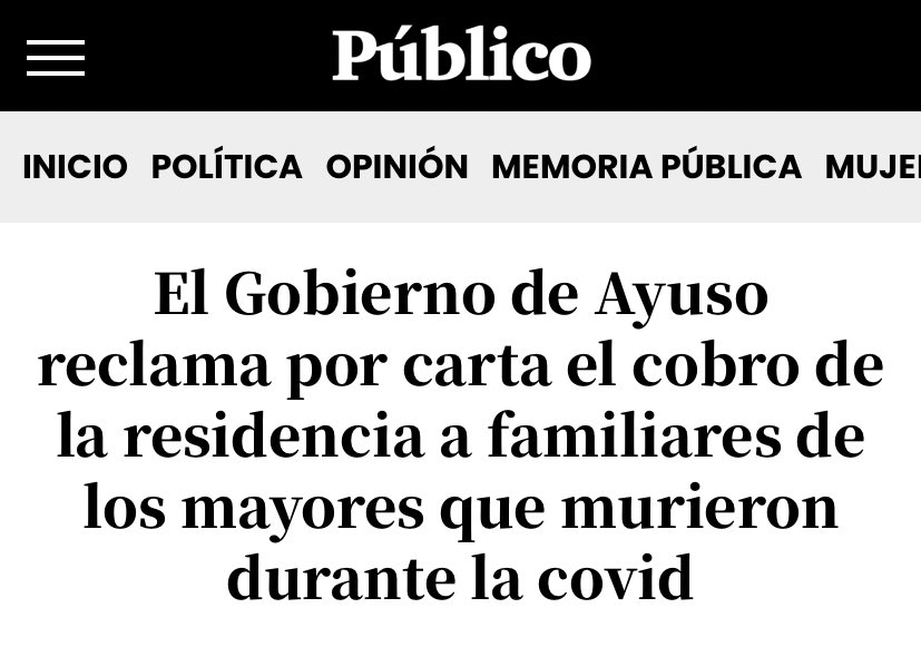 Reclaman a las familias de quienes dejaron morir, mientras que cada día que pasa conocemos el último pelotazo de la familia Ayuso a costa del dinero público. Necesitamos cambios en el modelo de residencias, pero sobre todo necesitamos cambios frente a su modelo de corrupción. 👇