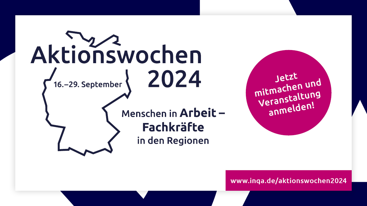 Jetzt mitmachen: Vom 16. bis 29.9. finden die Aktionswochen „Menschen in Arbeit – Fachkräfte in den Regionen“ statt! Sie planen eine Veranstaltung zum Thema #Fachkräftesicherung? Jetzt im @INQAde-Veranstaltungskalender veröffentlichen: inqa.de/aktionswochen2… #Fachkräfteland