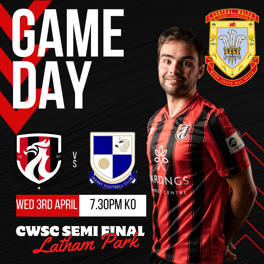 🔴⚫️GAMEDAY⚫️🔴

The lads are back in action this evening  as they take on @Kerry_LambsFC in the Central Wales Seniors Challenge Cup Semi Final at Latham Park, Newtown. 

🗓️3rd April 2024
🆚Kerry FC
🕝7:30pm KO
🌐Latham Park, Newtown
🏆#CentralWales

#Guils
