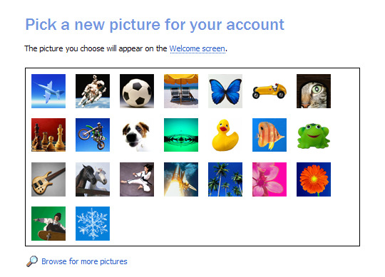 It's the early 2000s. You're setting up your new Windows XP account for the first time Which profile picture are you choosing?