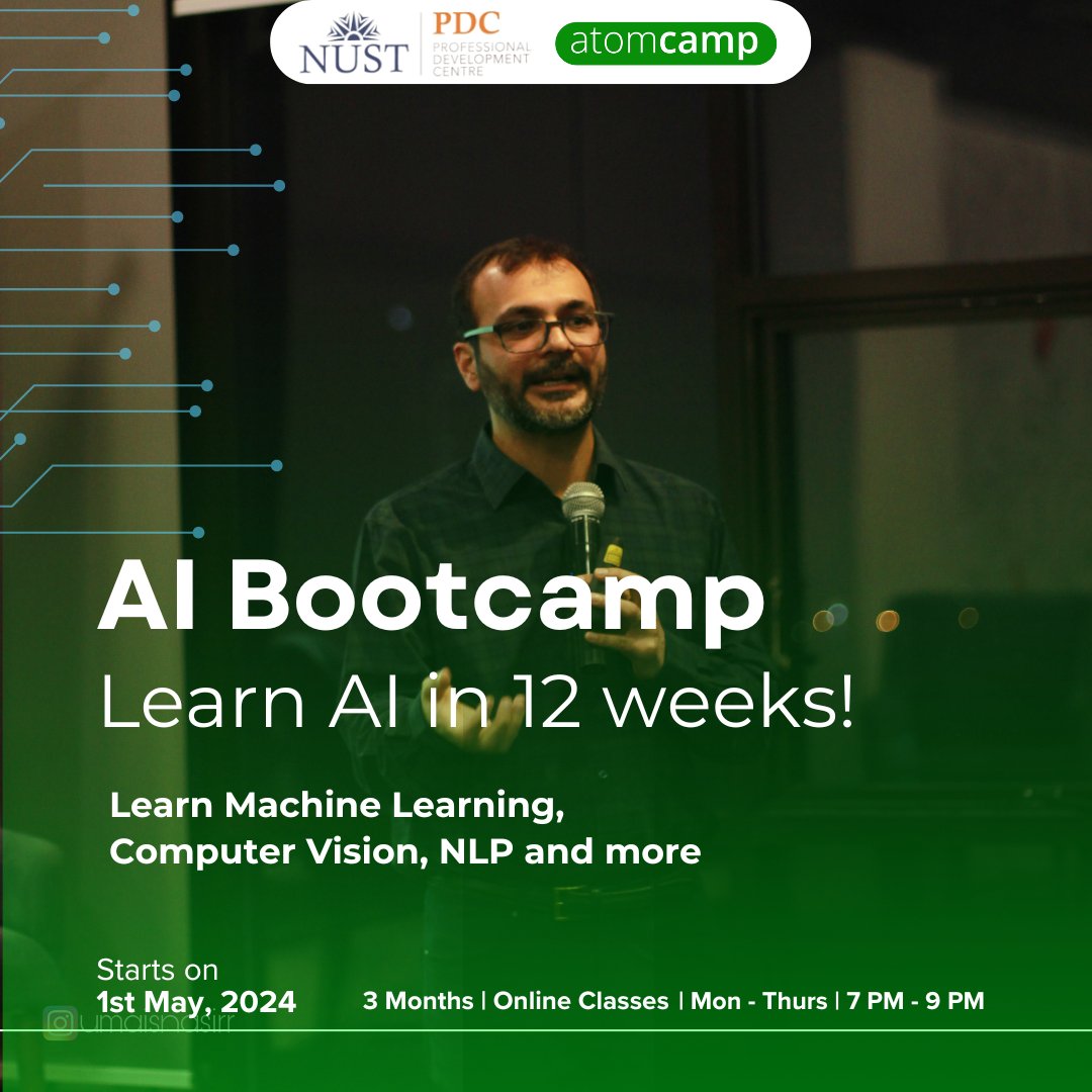 Just one month left before our AI bootcamp begins! Get a chance to learn: -Machine Learning -Computer Vision -NLP -and more From atomcamp and NUST expert trainers. Register here: zurl.co/ox9Z