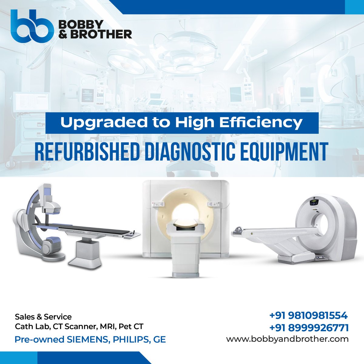 Want to make your Diagnostic Lab highly efficient with less budget? Choose Refurbished Diagnostics Machines from Bobby and Brothers that are functional and efficient as brand new.
 
#BobbyAndBrother #MedicalIndustry #Diagnostic #Pathology #CTScan #CathLab #MRI #India