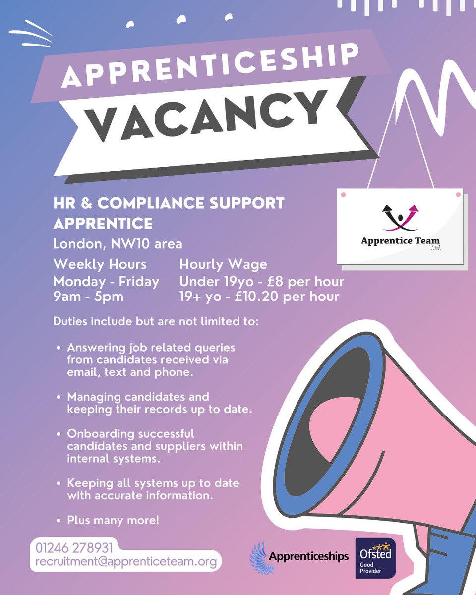 apprentice_team's tweet photo. Turn your passion for HR into a profession with this apprenticeship vacancy we currently have available!🔥 In the area and interested? Contact us for more information, call 01246 278931 or email recruitment@apprenticeteam.org #work #career #education #apprenticeships #London https://t.co/PkOFz4snB7
